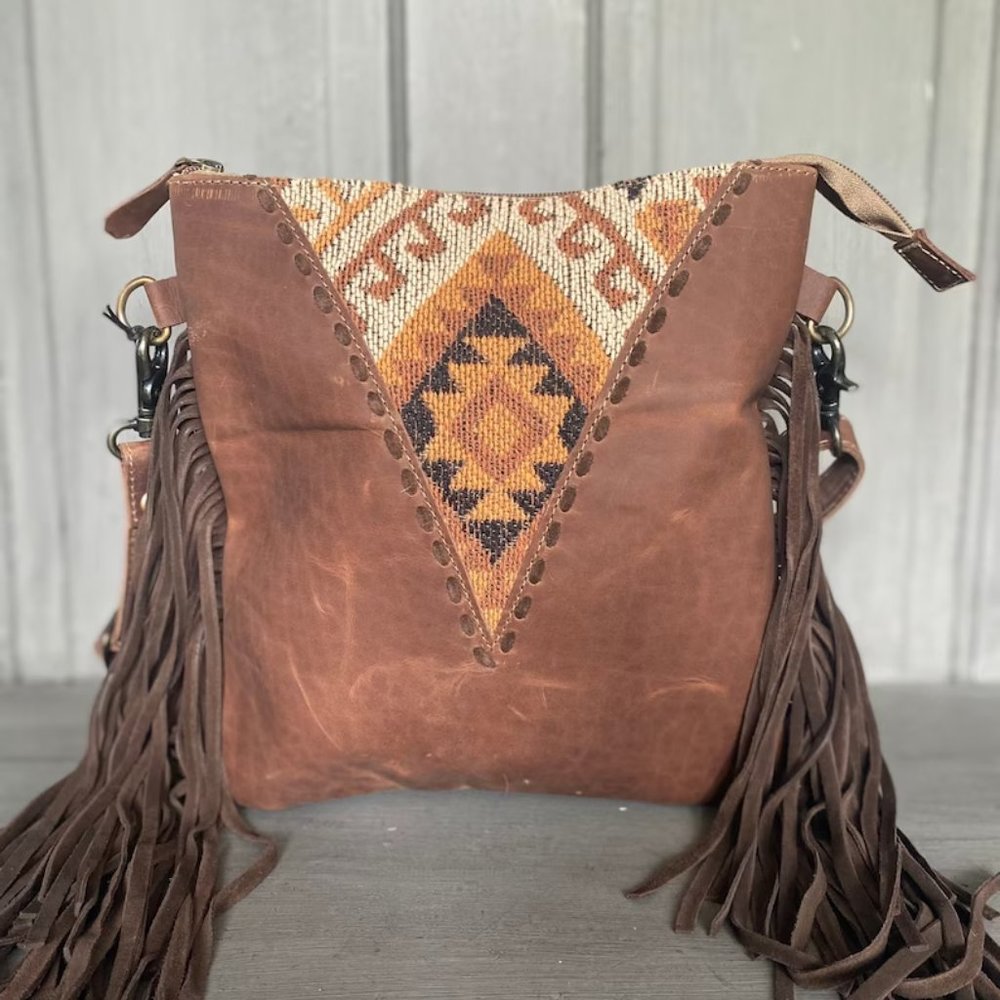 Myra Western Aztec Fringe Leather Purse,sfDH